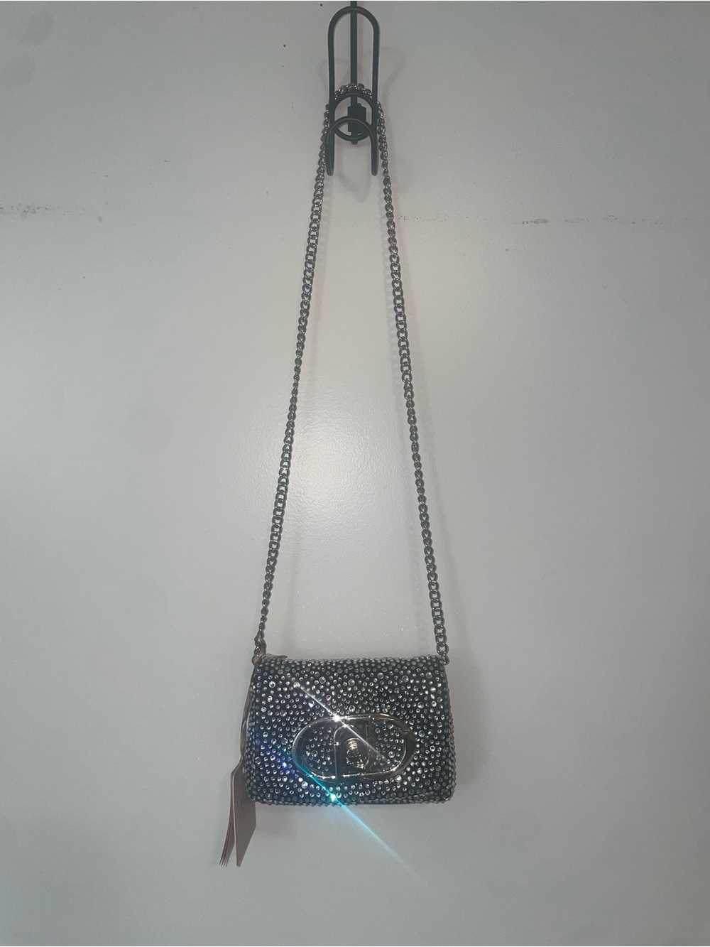 Embellished Silver Chain Crossbody Bag - Womens